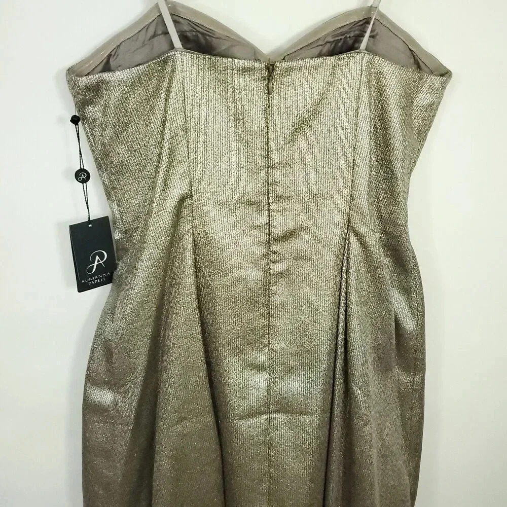 ADRIANNA PAPELL NEW Women's Size 10 Cocktail Dress Metallic Pleated Strapless - Picture 7 of 16